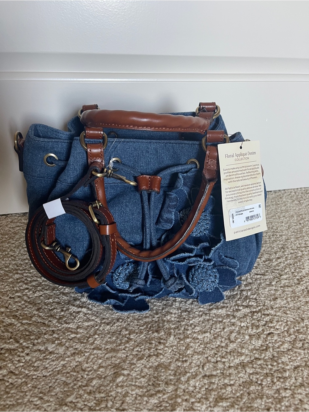 Patricia Nash Flower Appliquéd Denim Oriana Bag NWT